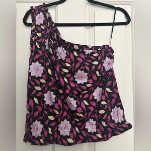 Ann Taylor Purple Magenta Floral one sleeve Blouse NWT